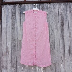 Loft Womens Sz M Red And White Pinstripe Knee Length ‎ Button Front Shift Dress